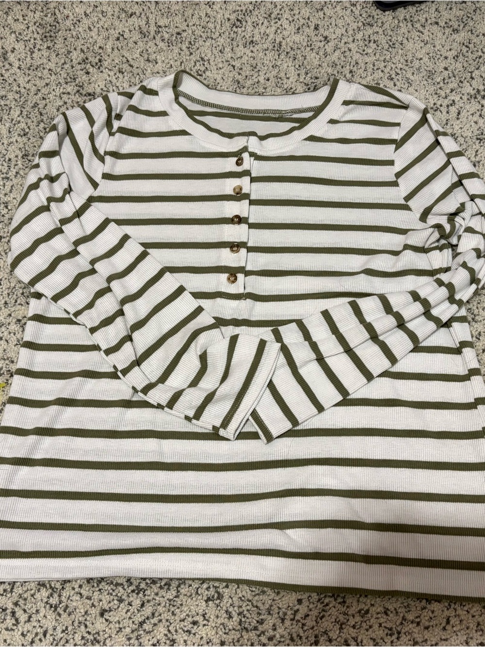 Kids Long-Sleeve Olive & White Striped Henley Top